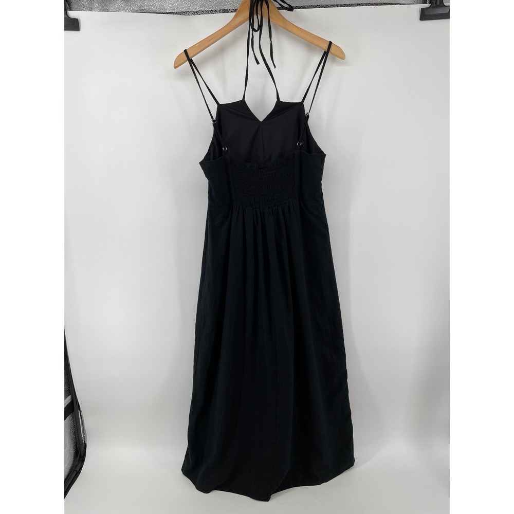 Universal Thread Midi Dress Women Medium Black Linen Blend Mod Classic Vacay
